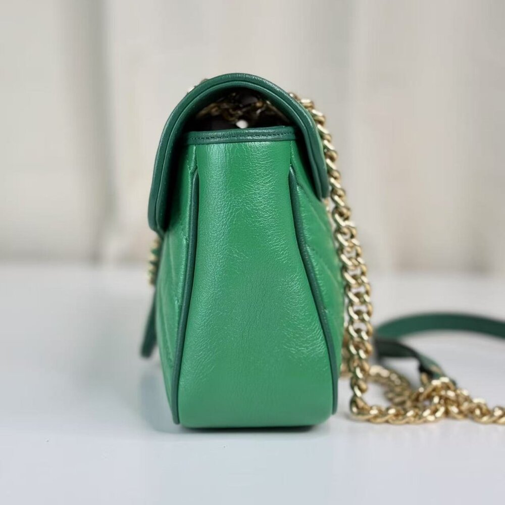 Gucci Green Medium Marmont Shoulder Bag Crossbody with Gold Chain Strap - Picture 2 of 9
